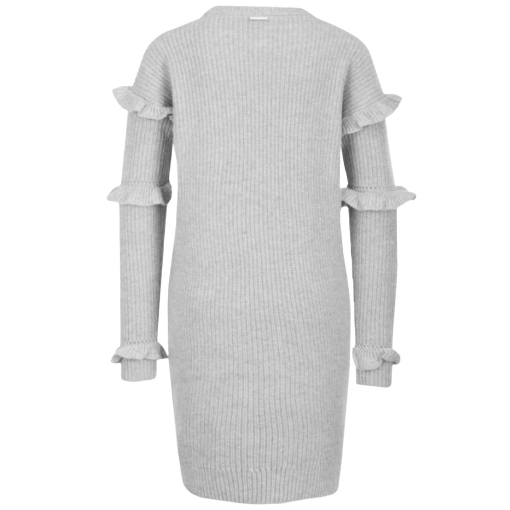 Michael Kors Ruffled Ribbed Sweater Dress Gray XXS - Picture 3 of 11